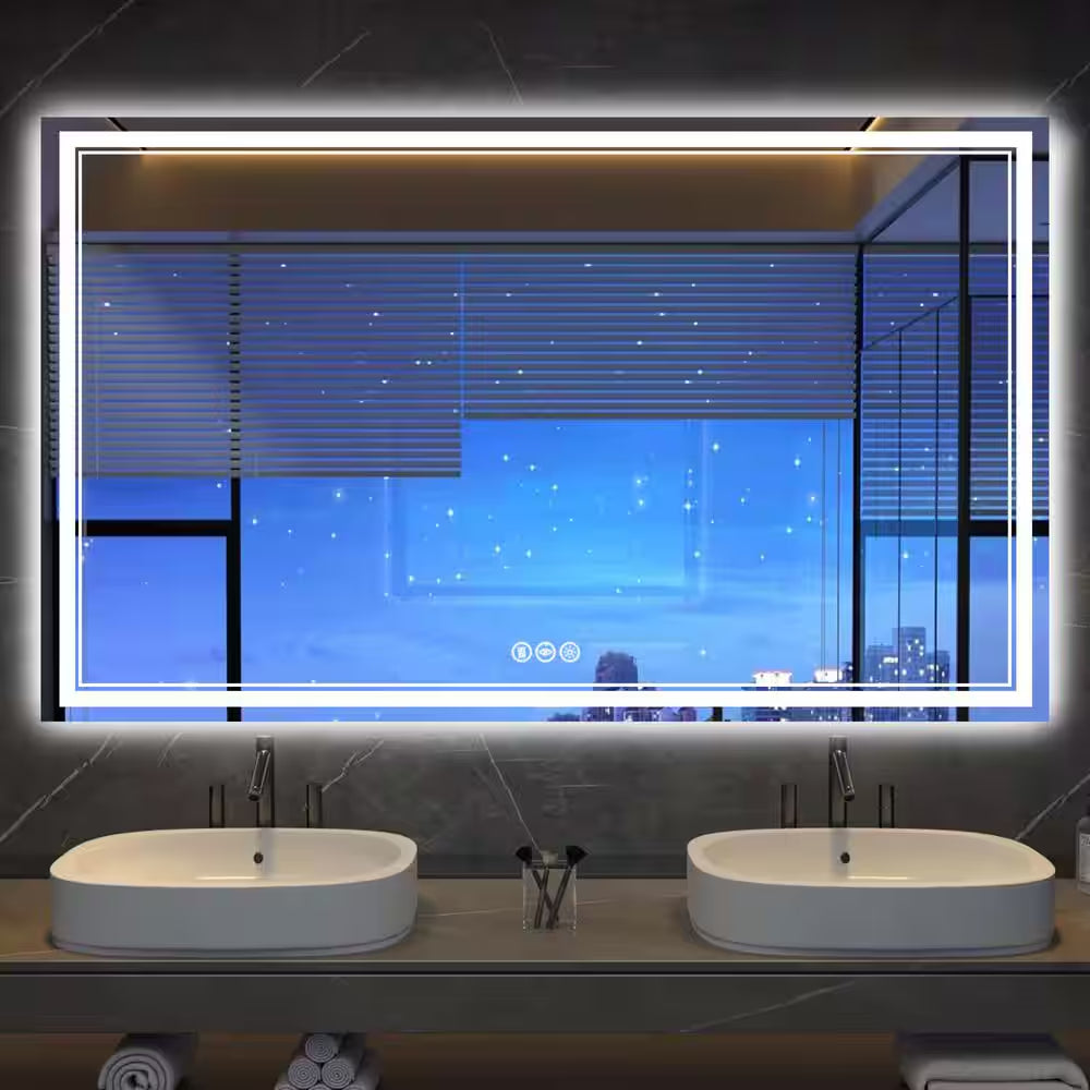 36 In. W X 60 In. H Rectangular Frameless Anti-Fog Front and Backlit LED Wall Mirror Bathroom Vanity Mirror