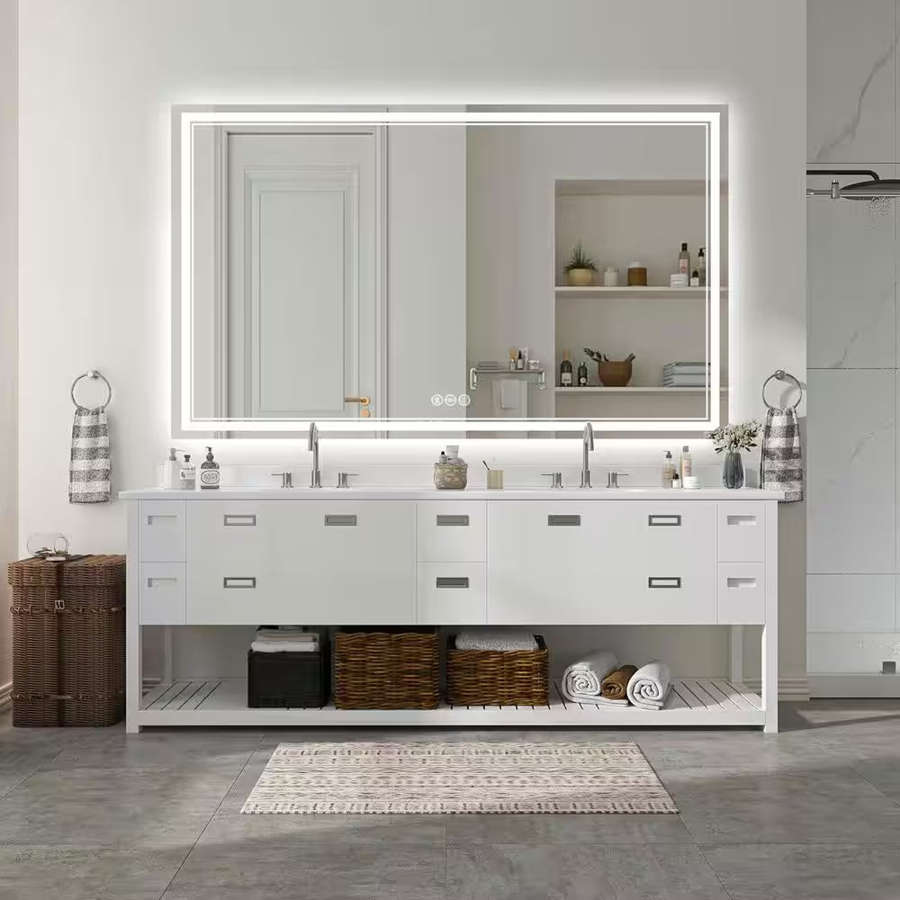 36 In. W X 60 In. H Rectangular Frameless Anti-Fog Front and Backlit LED Wall Mirror Bathroom Vanity Mirror