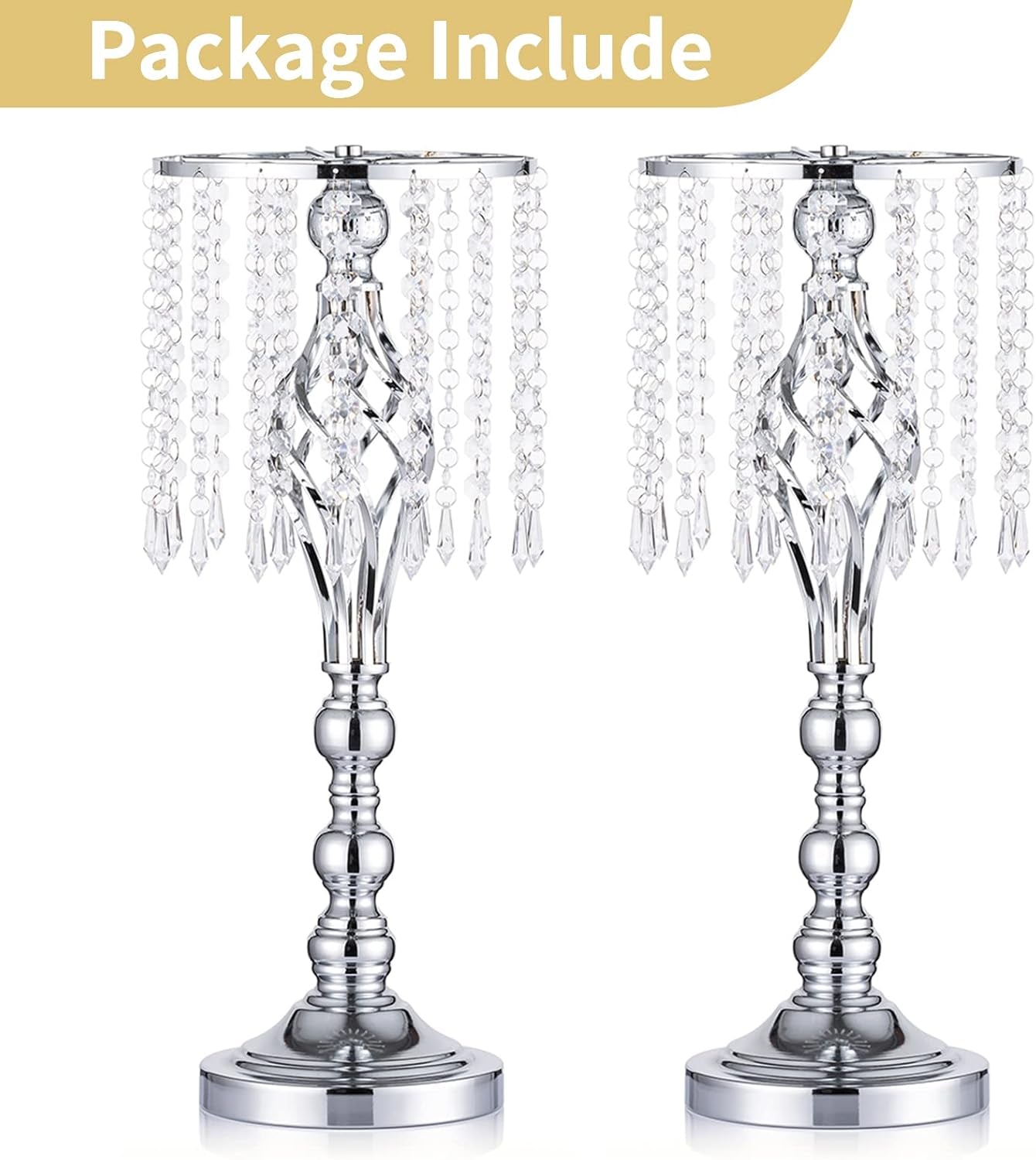 2 Pcs Silver Wedding Centerpieces Flower Stand, 21.7In/55Cm Height Wedding Road Lead Flower Vases, Crystal Artificial Flower Arrangements for Wedding Party Birthday Event Reception Home Decor