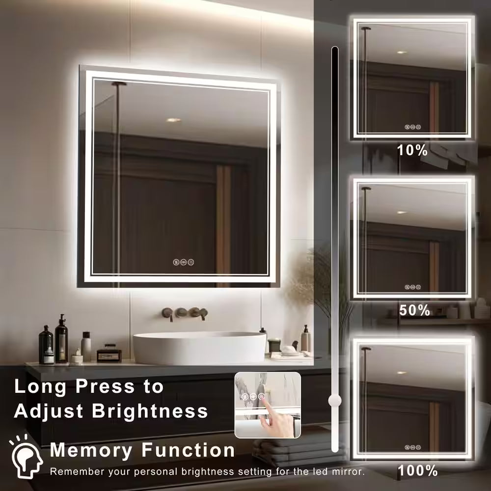 36 In. W X 60 In. H Rectangular Frameless Anti-Fog Front and Backlit LED Wall Mirror Bathroom Vanity Mirror
