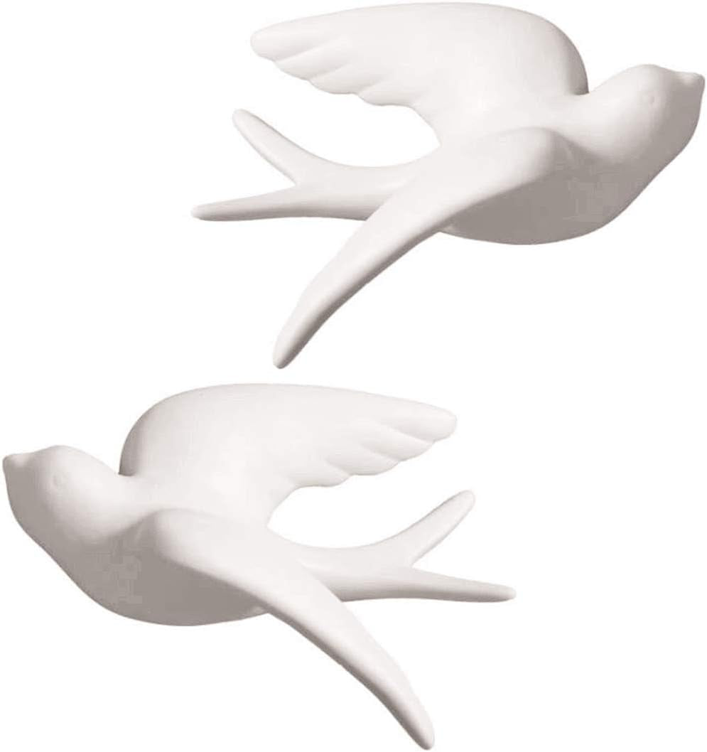 Wall Decor White Ceramic Birds 3D Handcraft Hanging Birds Home Decor 2Pcs