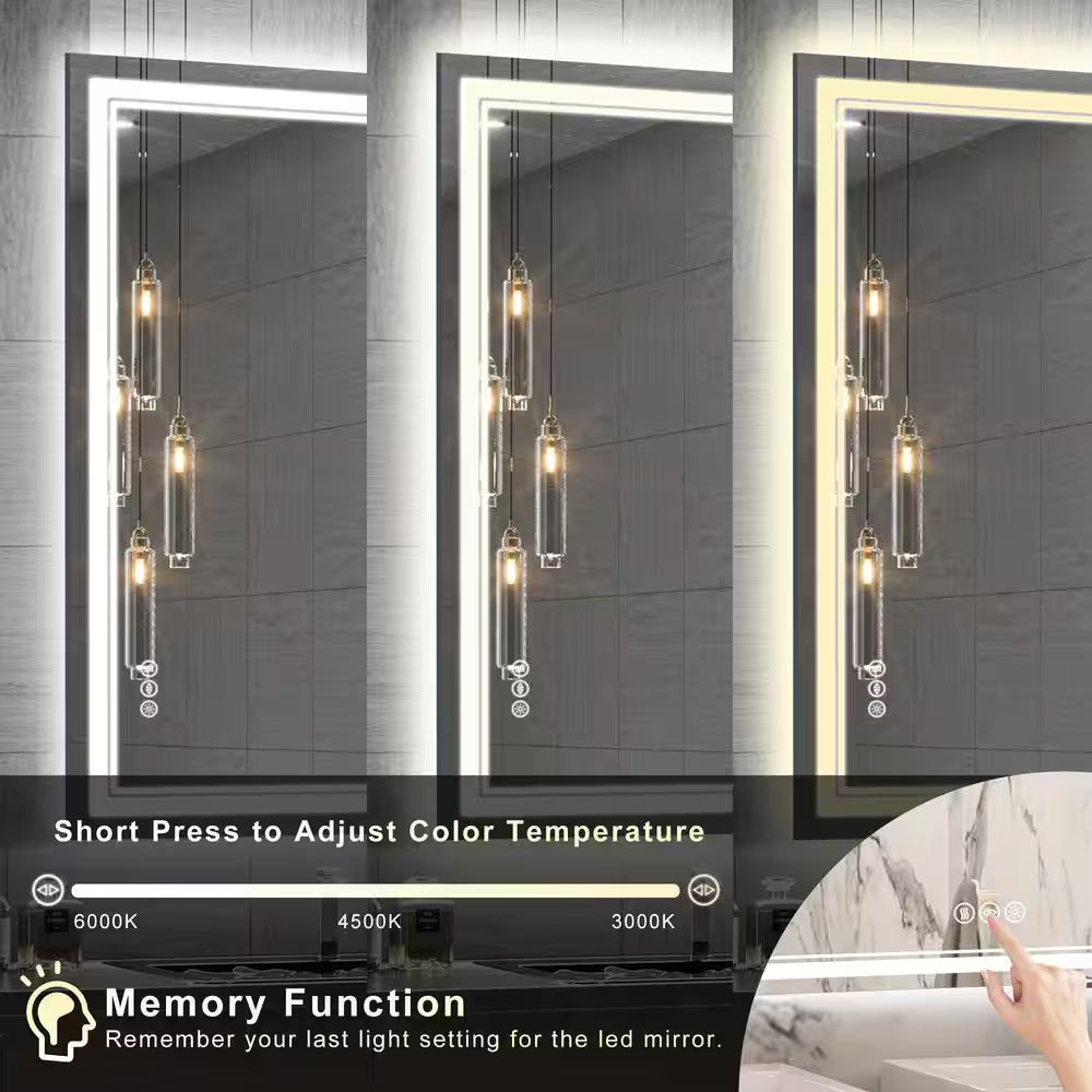 36 In. W X 60 In. H Rectangular Frameless Anti-Fog Front and Backlit LED Wall Mirror Bathroom Vanity Mirror