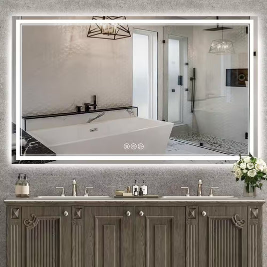 36 In. W X 60 In. H Rectangular Frameless Anti-Fog Front and Backlit LED Wall Mirror Bathroom Vanity Mirror