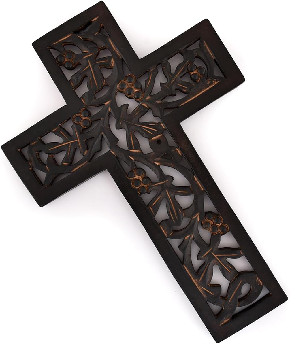 Wooden Wall Hanging Cross Handmade Antique Design Religious Home Living Room Décor Accessory