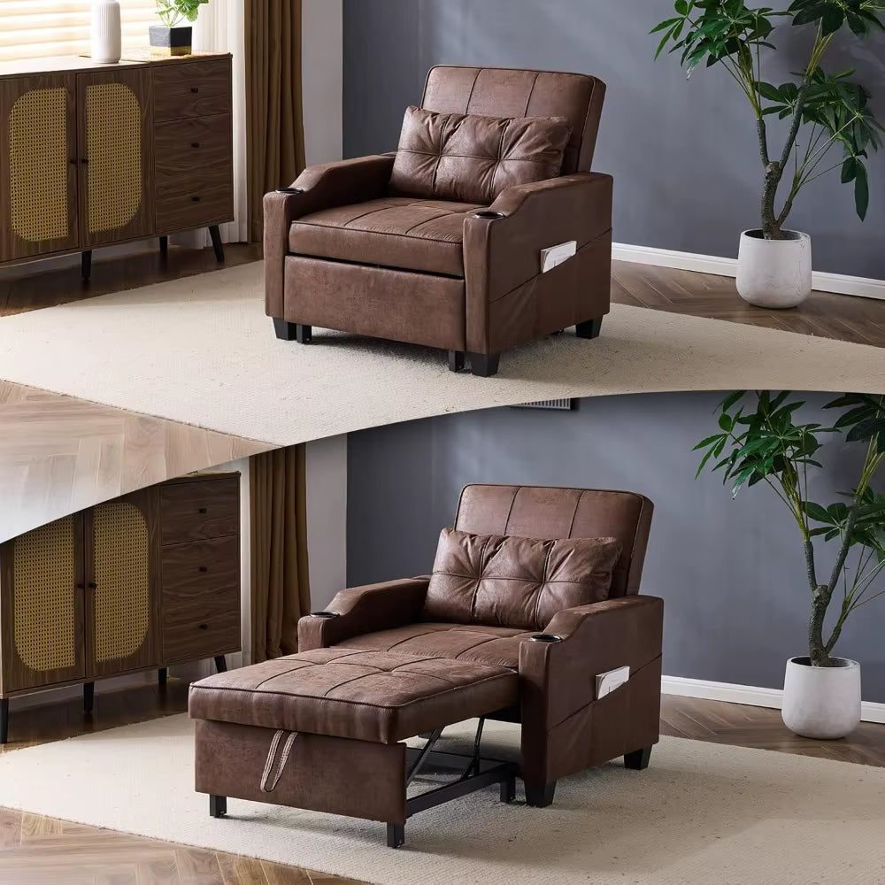 Sofa Bed Chair Recliner, 3-In-1 Convertible Sleeper Sofa Chair Bed Rustic Daybed Pull Out Couch Bed - NEW