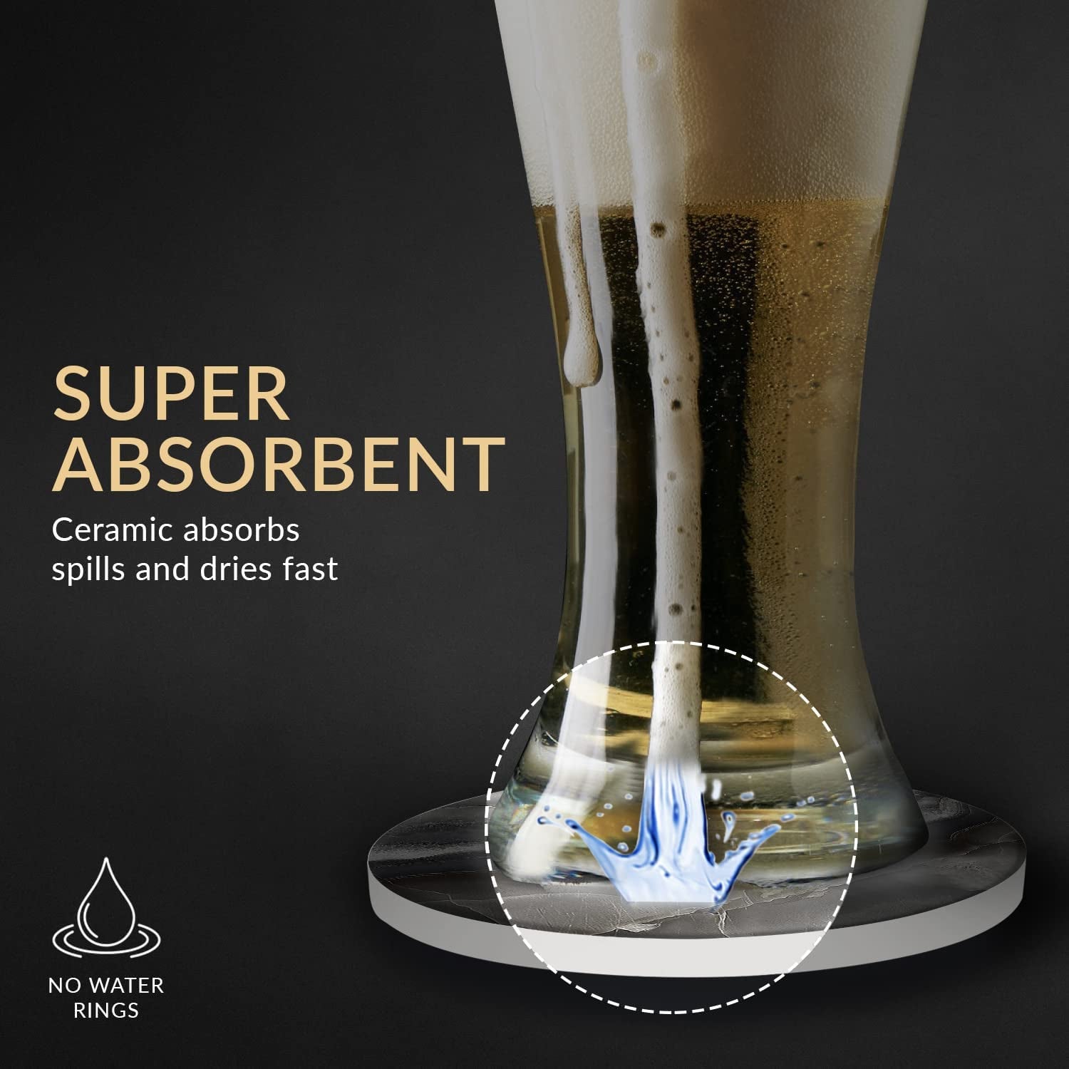 Emerson Coasters for Drinks Absorbent – Natural Stone Drink Coasters Set with Holder, Coasters for Coffee Table, Wooden Tabletop Protection Marble Style – 100% Heavy Duty Set of 6 (Royal)