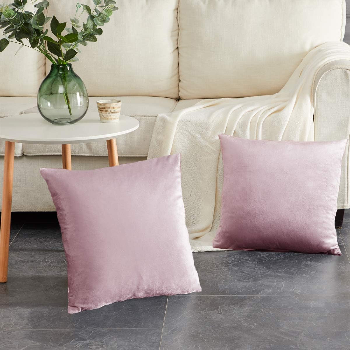 Decorative Throw Pillow Covers 16X16,Set of 2 Sweet Lilac Square Couch Pillow Covers,Velvet Sofa Boho Cushion Pillows