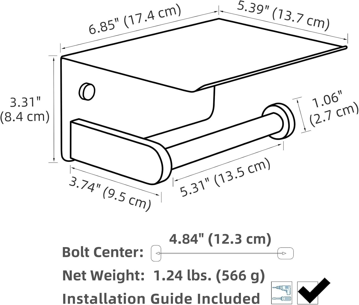 Black Gold Toilet Paper Holder with Phone Shelf, 304 Stainless Steel Bathroom Paper Holder Wall Mounted, Heavy Duty Tissue Roll Dispenser