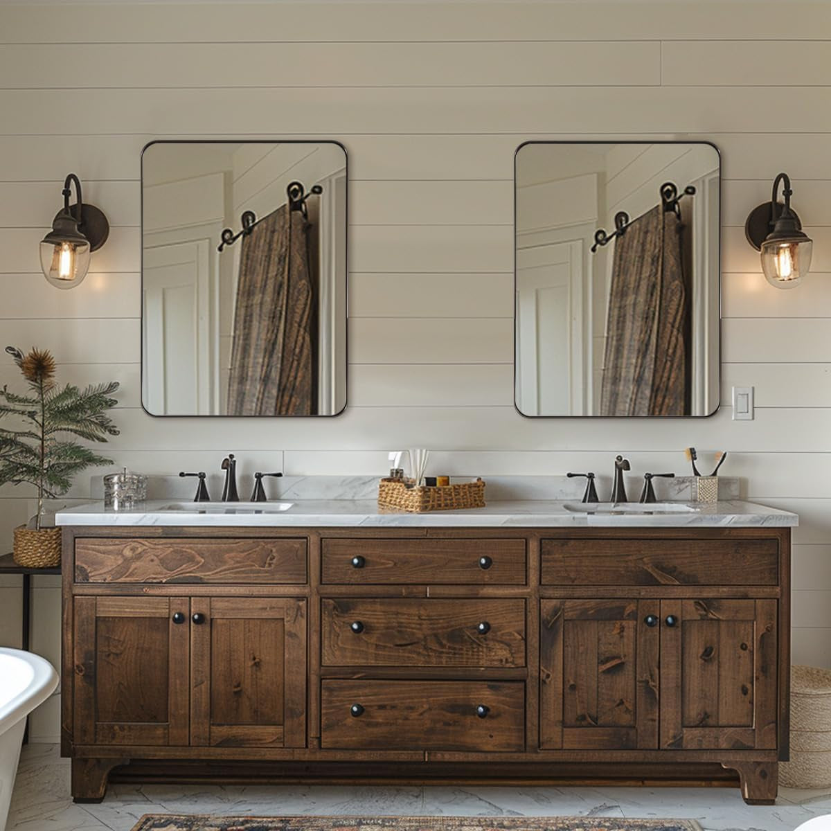 Wall Mirror for Bathroom, 22" X 30" Bronze Bathroom Mirror with Stainless Steel Metal Frame Rounded Corner 1’’ Deep Set Design