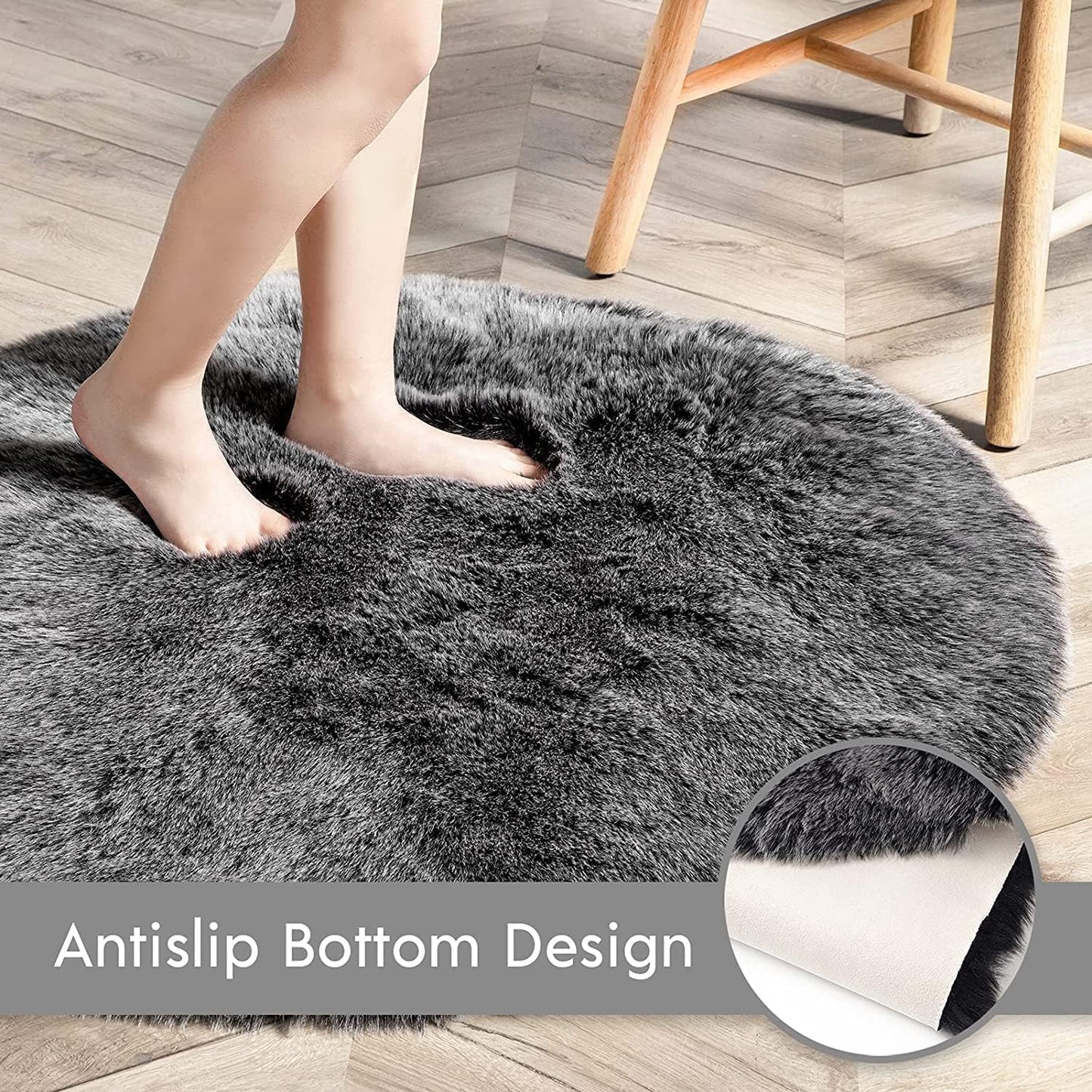 Faux Fur Rug, Fluffy Soft Faux Fox Fur Area Rugs for Bedroom Livingroom Kids Room Decor, Shaggy Fur Rugs Anti-Skid, Balck White, 2 X 3 Feet