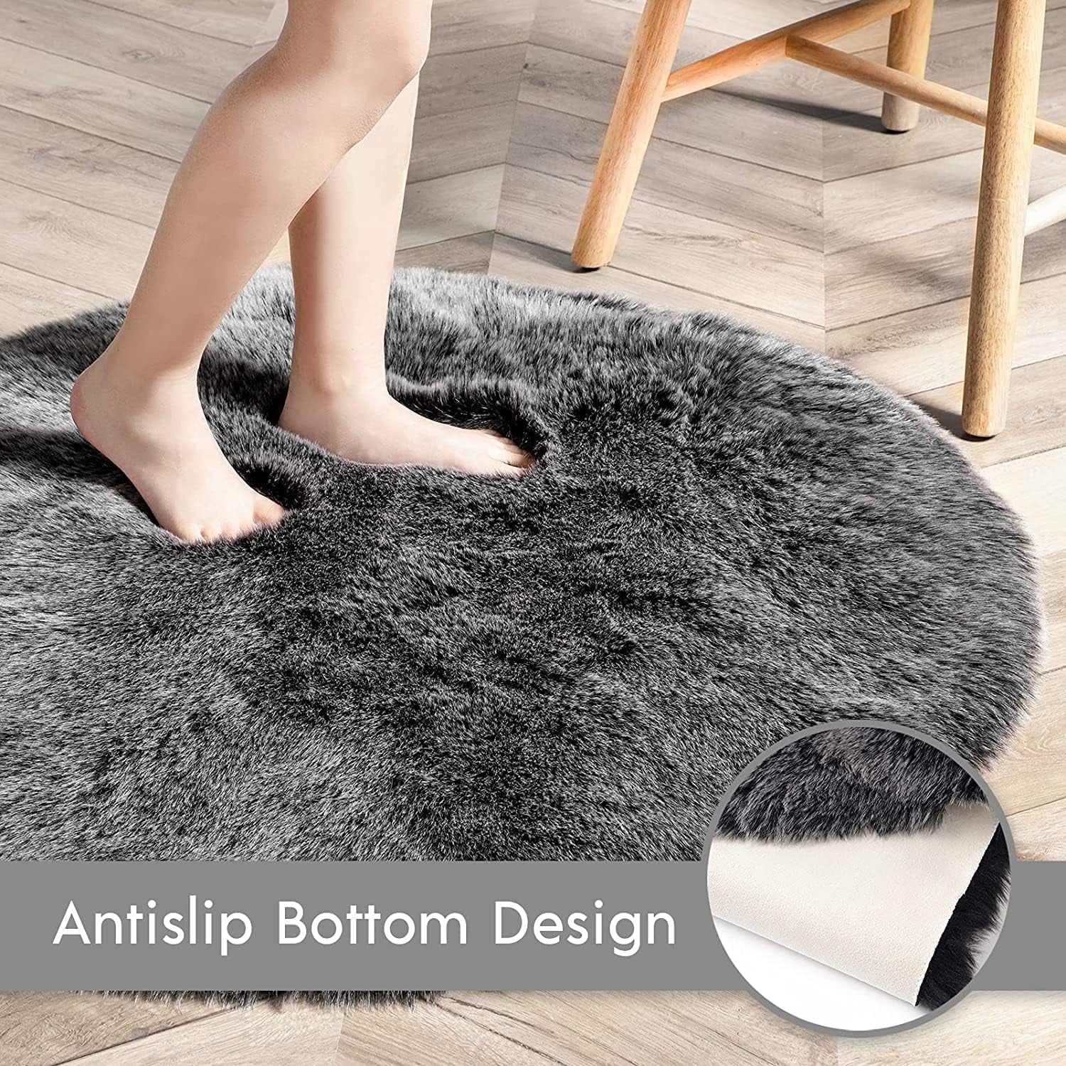 Faux Fur Rug, Fluffy Soft Faux Fox Fur Area Rugs for Bedroom Livingroom Kids Room Decor, Shaggy Fur Rugs Anti-Skid, Balck White, 2 X 3 Feet