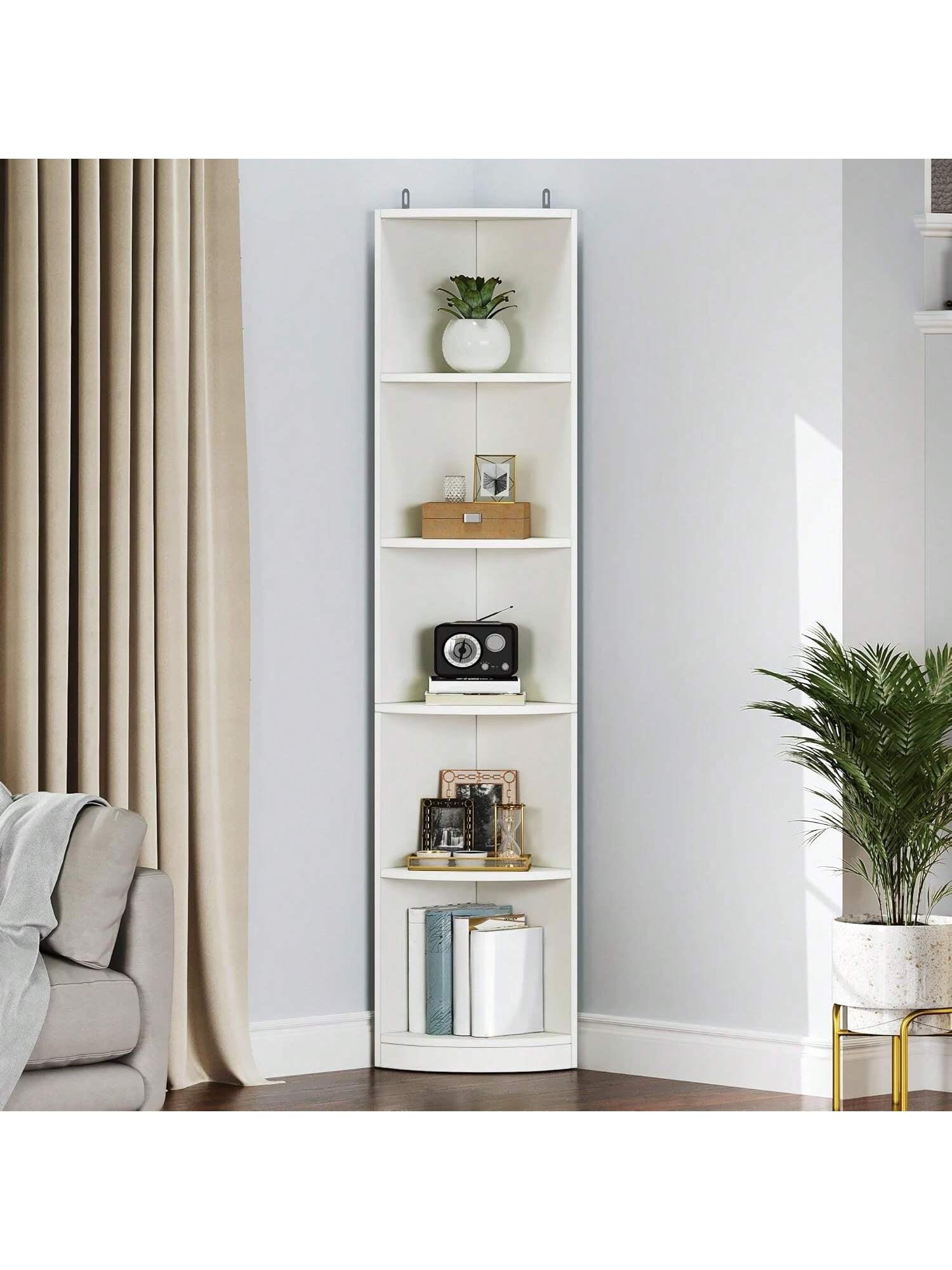 71" Tall 5-Tier Corner Shelf Bookcase Bookshelf with Shelves Wooden Open Storage Book Shelves
