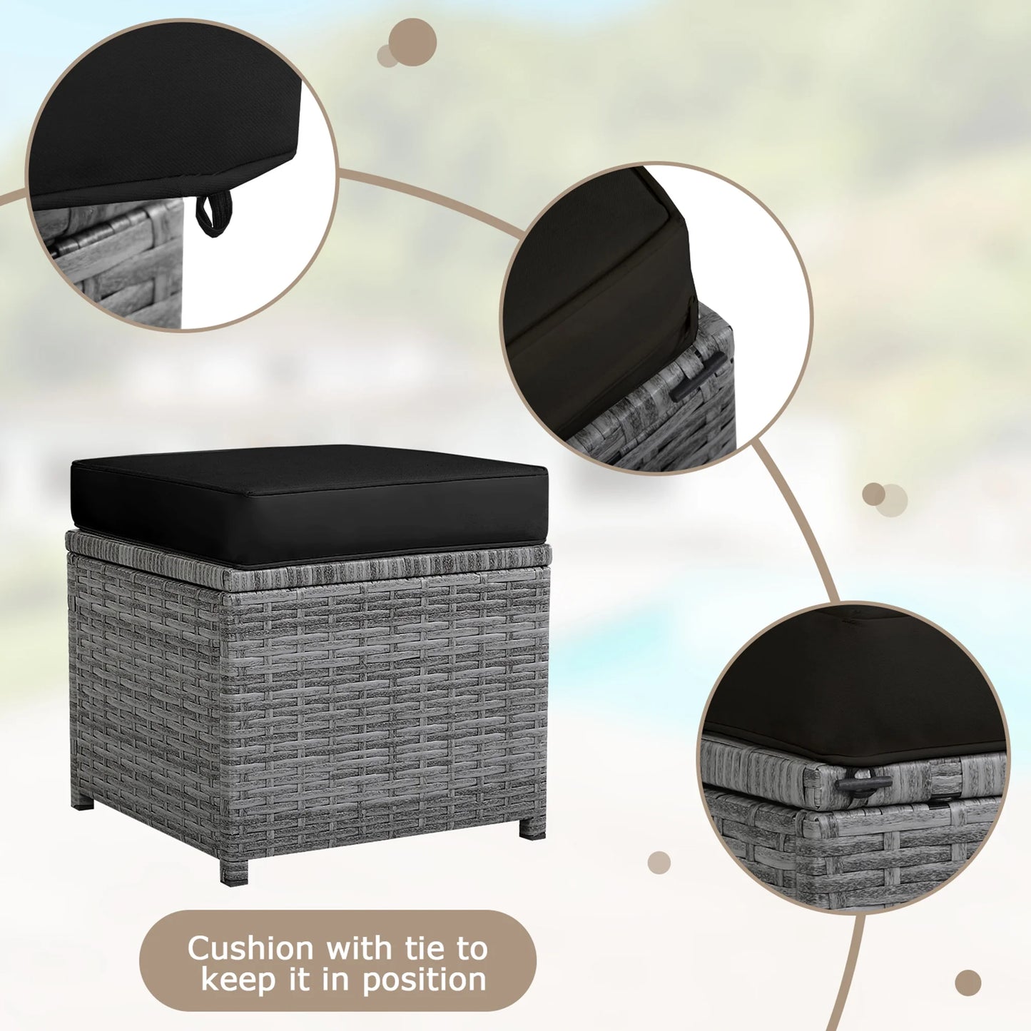 7PCS Rattan Patio Sectional Sofa Set Conversation Set W/ Black Cushions