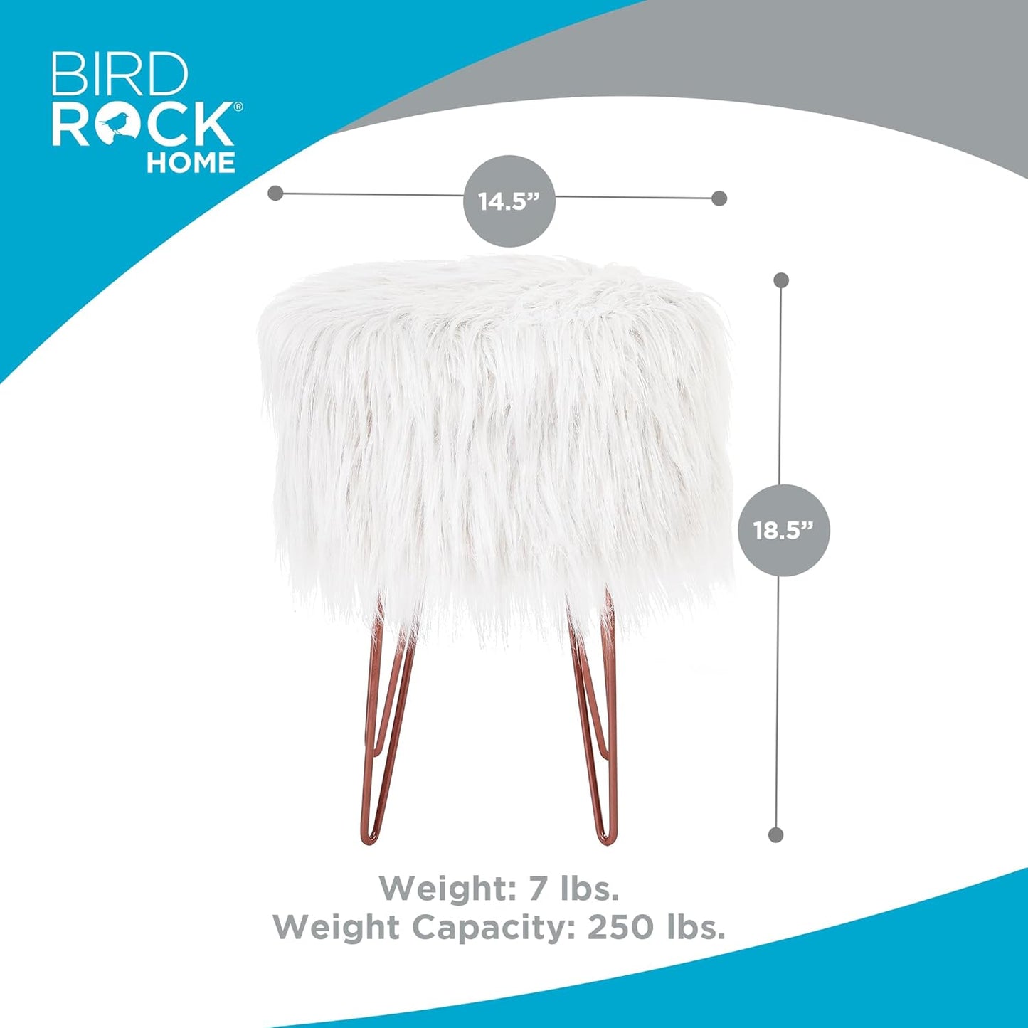White Faux Fur Vanity Stool Chair
