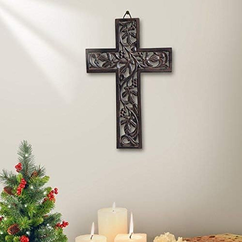 Wooden Wall Hanging Cross Handmade Antique Design Religious Home Living Room Décor Accessory