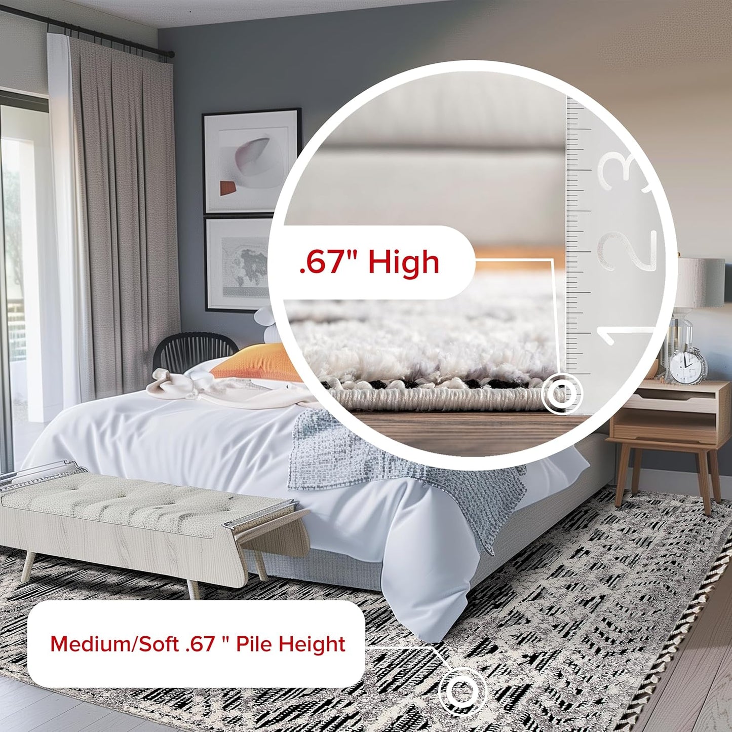 9X12 Ansley Moroccan Tassel Area Rug, Grey, High-Low Textured Bohemian Design, Plush High Pile, Stain Resistant, for Bedroom, Living Room, Hallway, Entryway