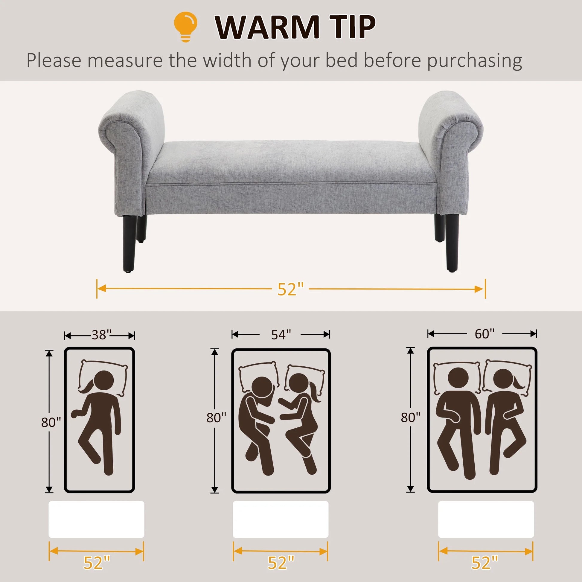 52" Deluxe Linen Bed End Arm Bench Bedside Bench Footstool 