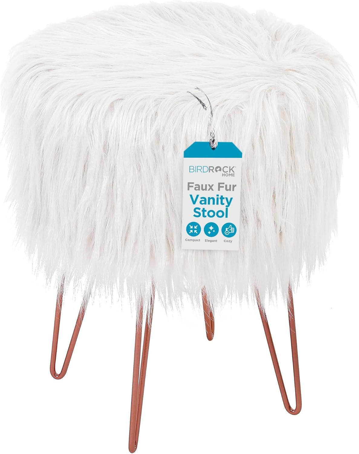 White Faux Fur Vanity Stool Chair
