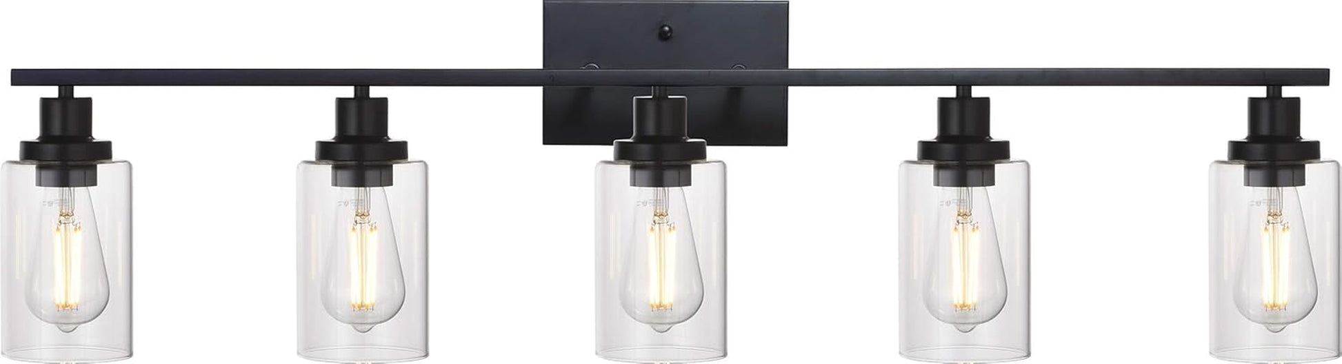 40 Inches Length 5-Light Bathroom Vanity Light Fixtures Black Industrial Wall Sconce Lighting with Clear Glass Shade for Living Room Bedroom Hallway Kitchen (Patent No.: US D963914 S)
