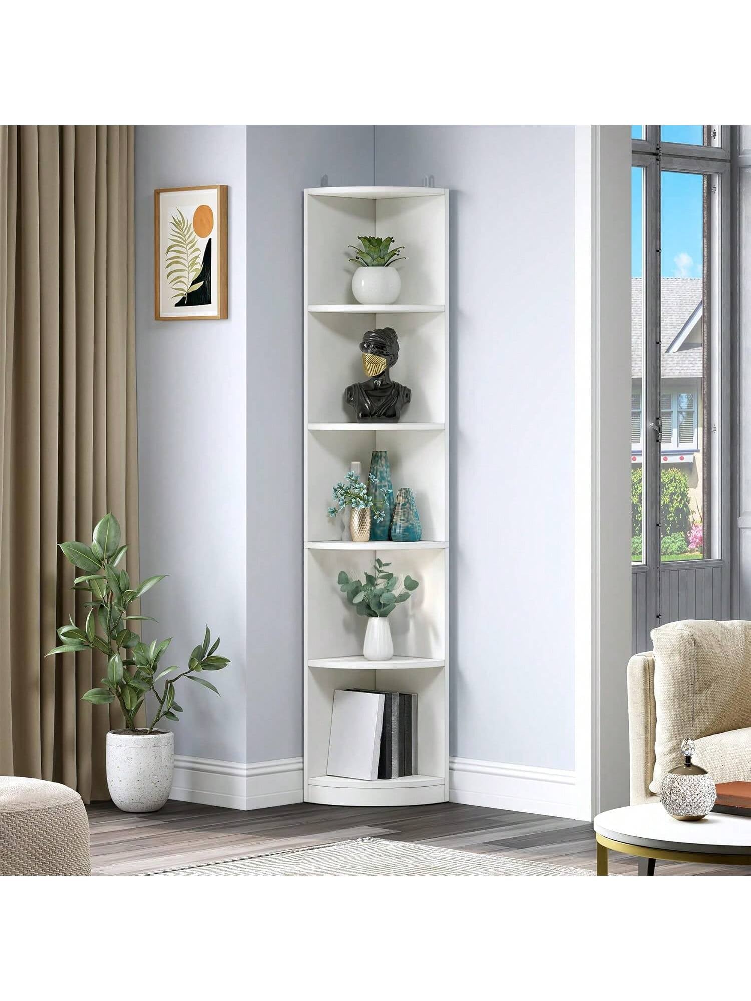 71" Tall 5-Tier Corner Shelf Bookcase Bookshelf with Shelves Wooden Open Storage Book Shelves