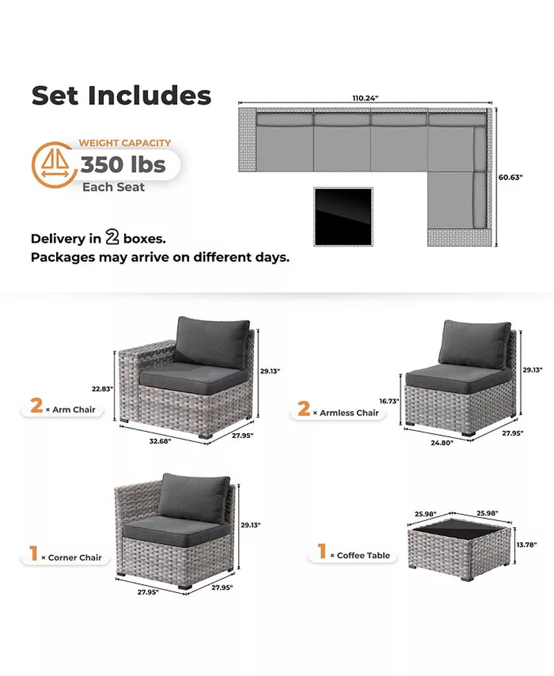 Patio Furniture Set,6 Piece Outdoor Sectional Sofa Couch Set,Patio Conversation Set with Modular Wicker Chairs,Widened Armrest,Side Table,Orange Red