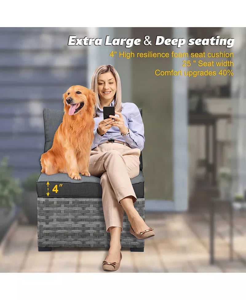 Patio Furniture Set,6 Piece Outdoor Sectional Sofa Couch Set,Patio Conversation Set with Modular Wicker Chairs,Widened Armrest,Side Table,Orange Red