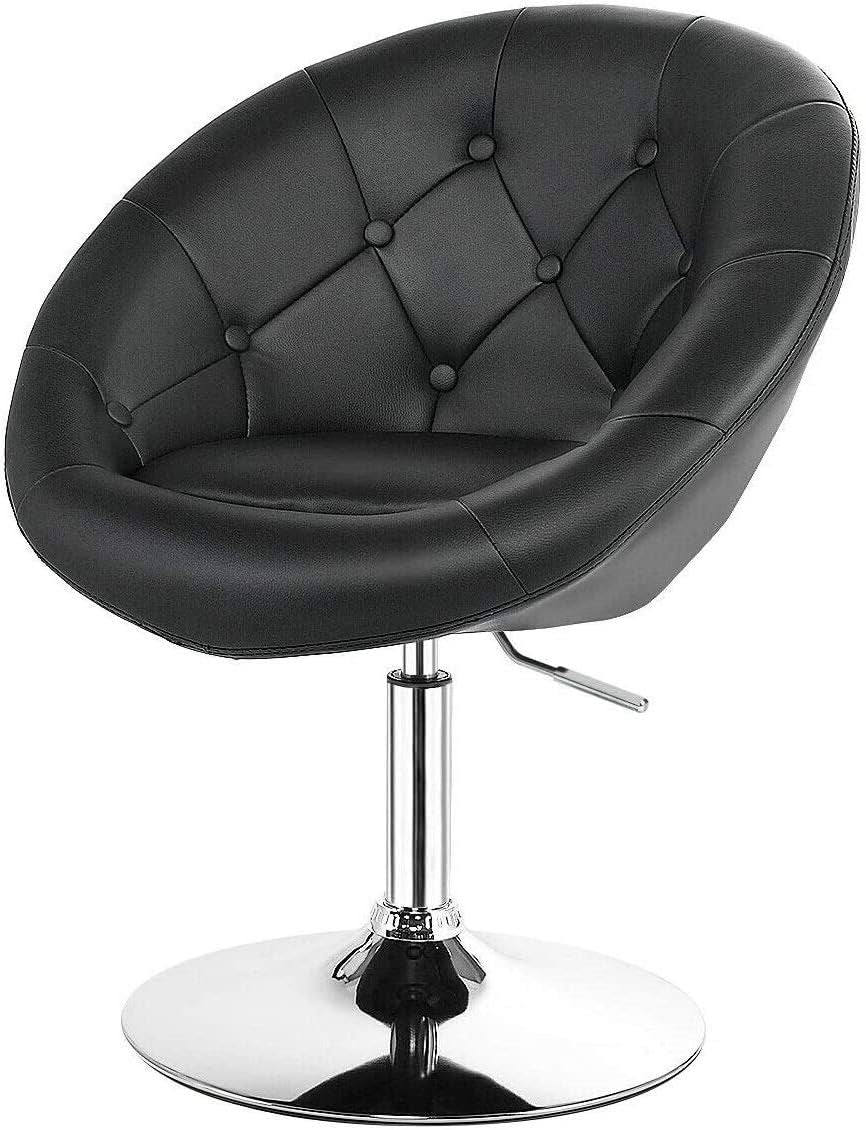 Vanity Chair, Swivel Bar Stools with Chrome Frame & Tufted Round-Back, Height Adjustable Makeup Chair Modern Accent Chair for Makeup Room, Living Room, Bedroom, Black