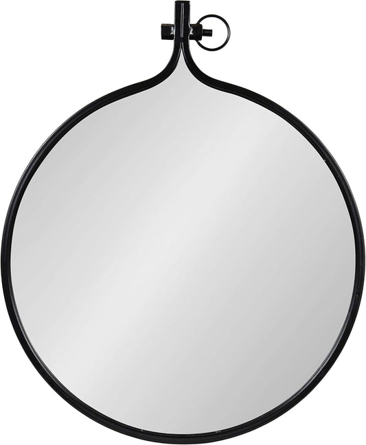 Yitro round Industrial Modern Metal Framed Wall Mirror, 23.5X28.5, Black