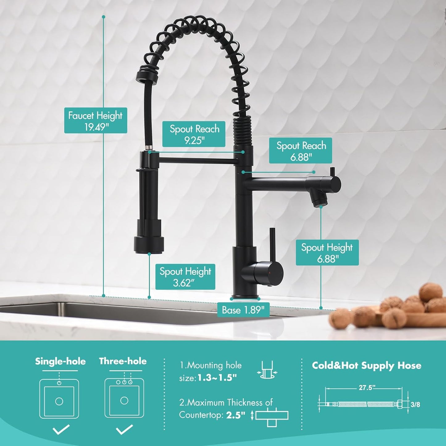 Kitchen Faucet,Kitchen Faucets with Pull down Sprayer  Commercial Style Single Handle Matte Black Kitchen Faucet with Sprayer