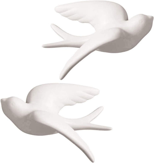 Wall Decor White Ceramic Birds 3D Handcraft Hanging Birds Home Decor 2Pcs
