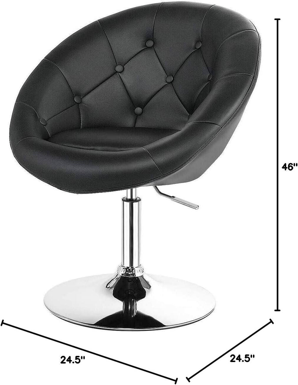 Vanity Chair, Swivel Bar Stools with Chrome Frame & Tufted Round-Back, Height Adjustable Makeup Chair Modern Accent Chair for Makeup Room, Living Room, Bedroom, Black