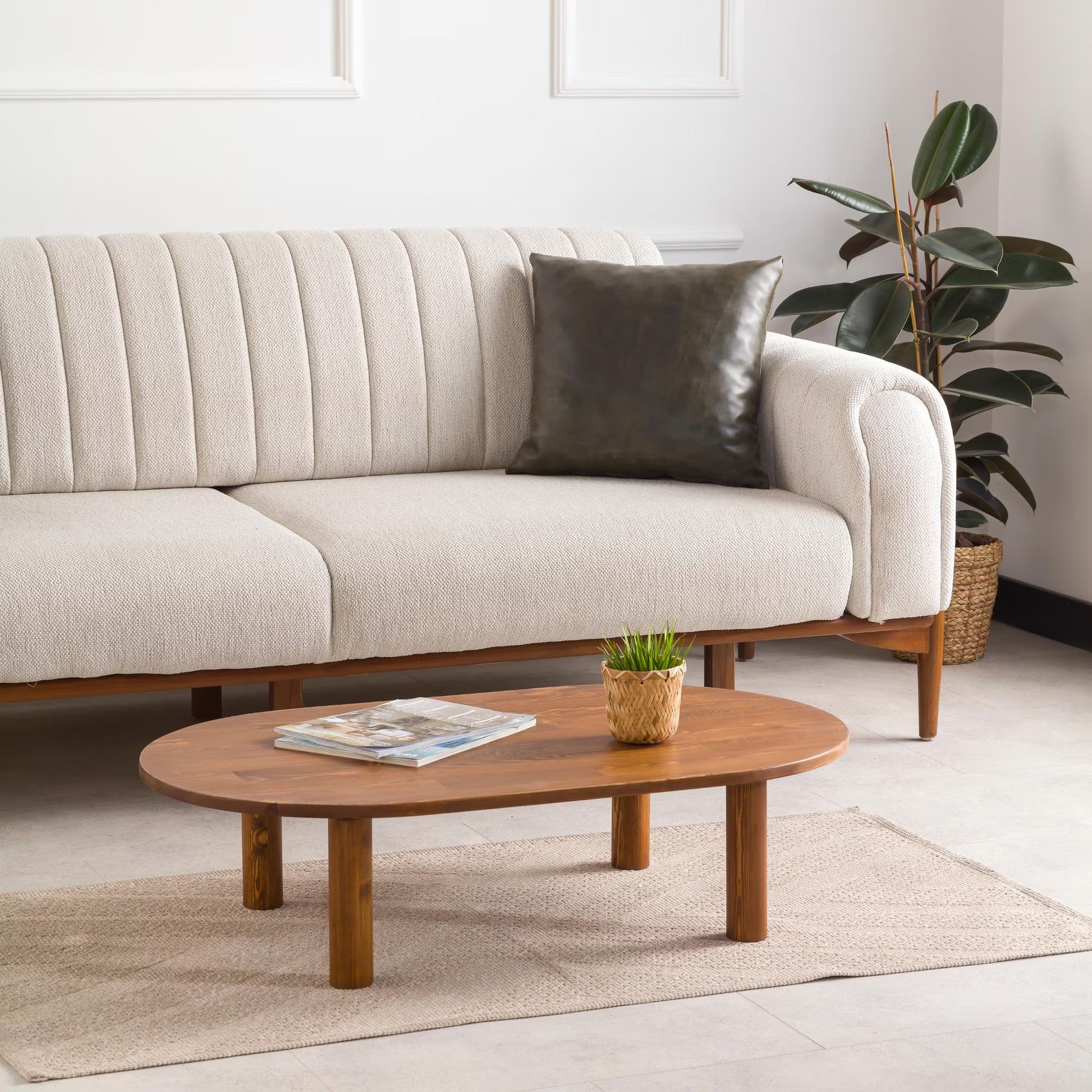 Oval Low Coffee Table Walnut Wood, Mid Century Modern Coffee Table, Unique Center Table Home Livingroom Furniture, Wooden Large Coffee Table