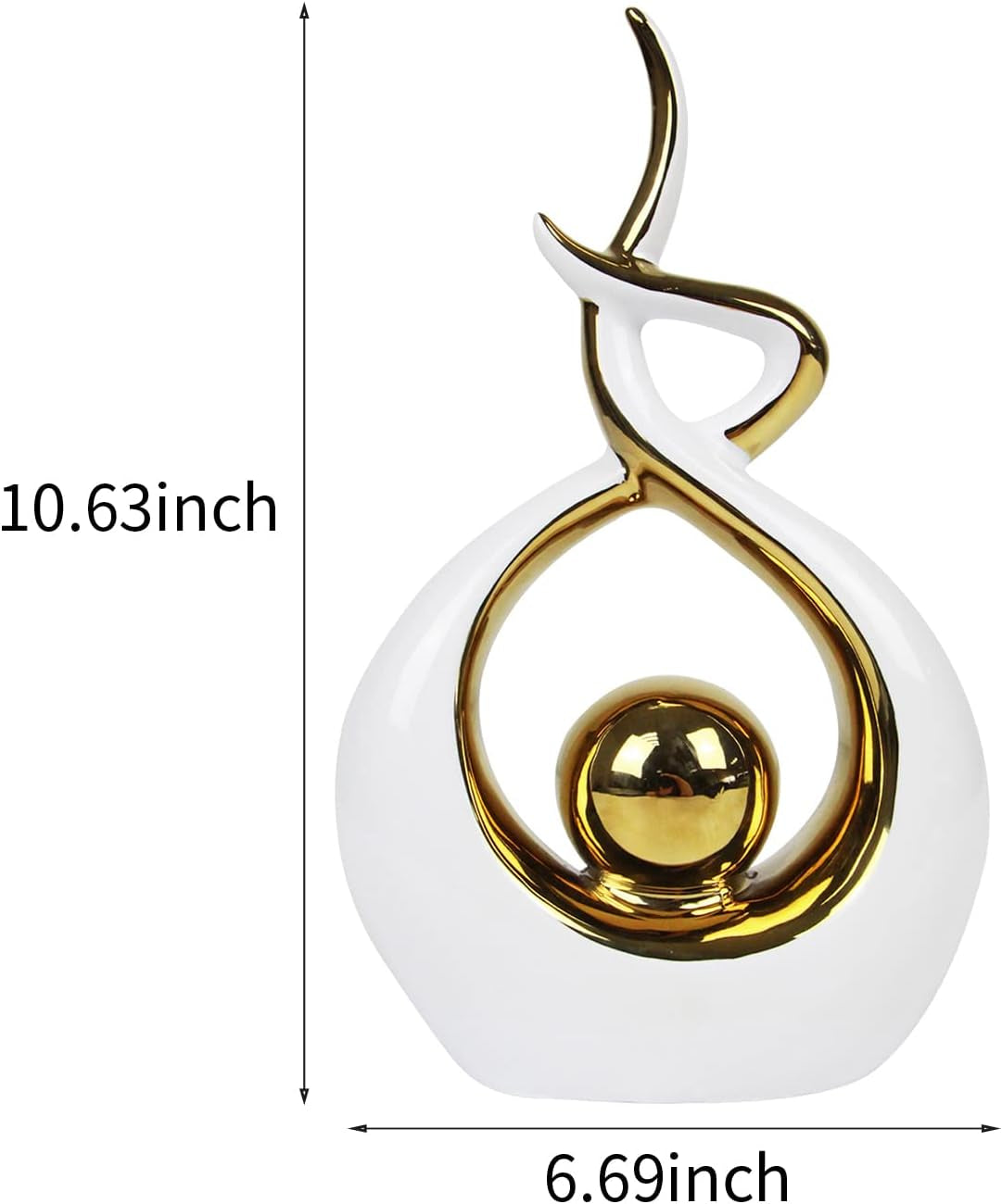 Home Decor Modern Abstract Art Ceramic Statue Table Decorations for Dining Room Living Room Office Centerpiece (White and Gold, Small)