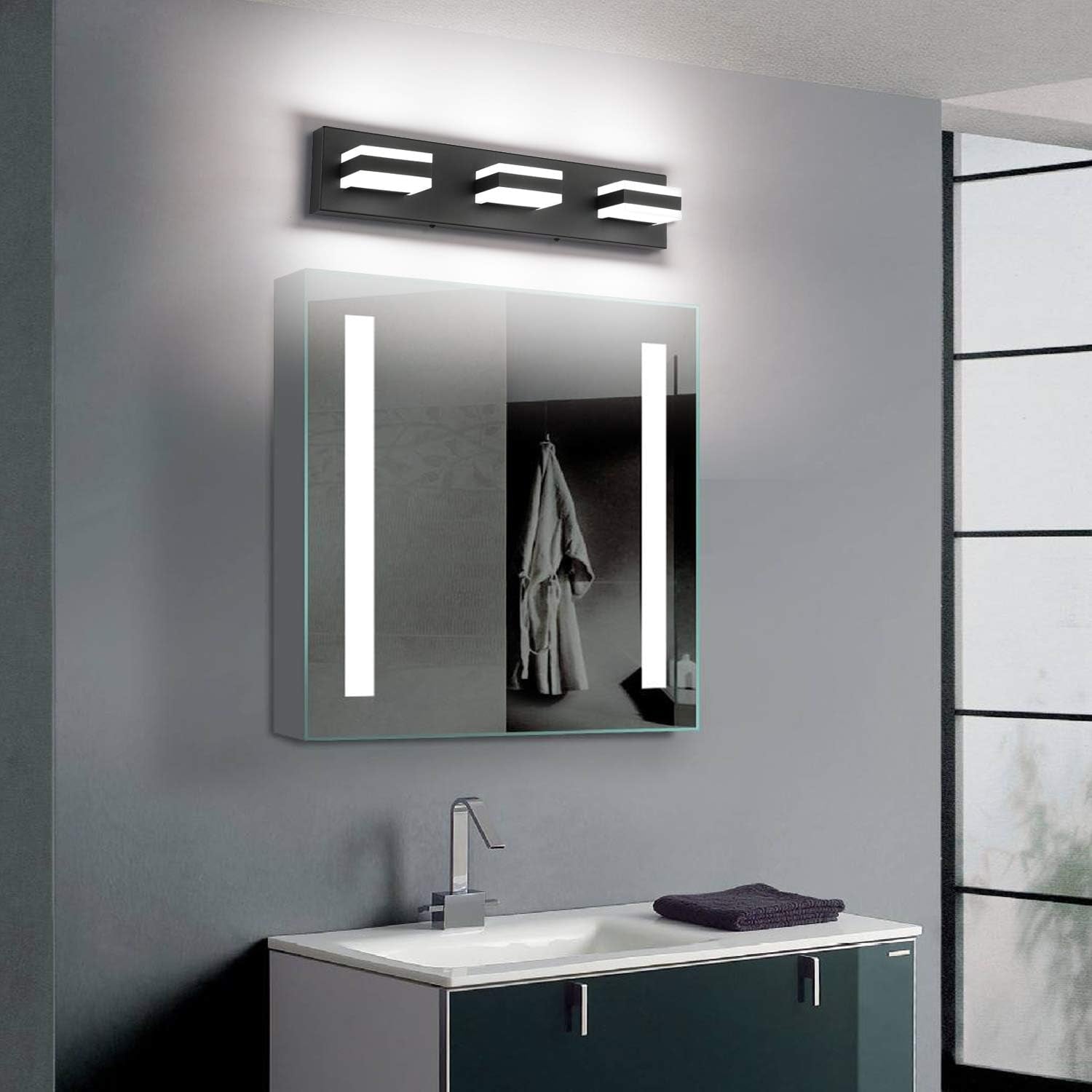 Black Bathroom Vanity Light Fixtures over Mirror LED Dimmable 3 Lights Bath Lighting Restroom Light Modern Vanity Lights for Bathroom Bath Lights