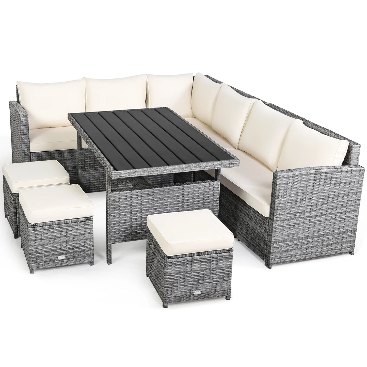 7PCS Rattan Patio Sectional Sofa Set Conversation Set W/ White Cushions