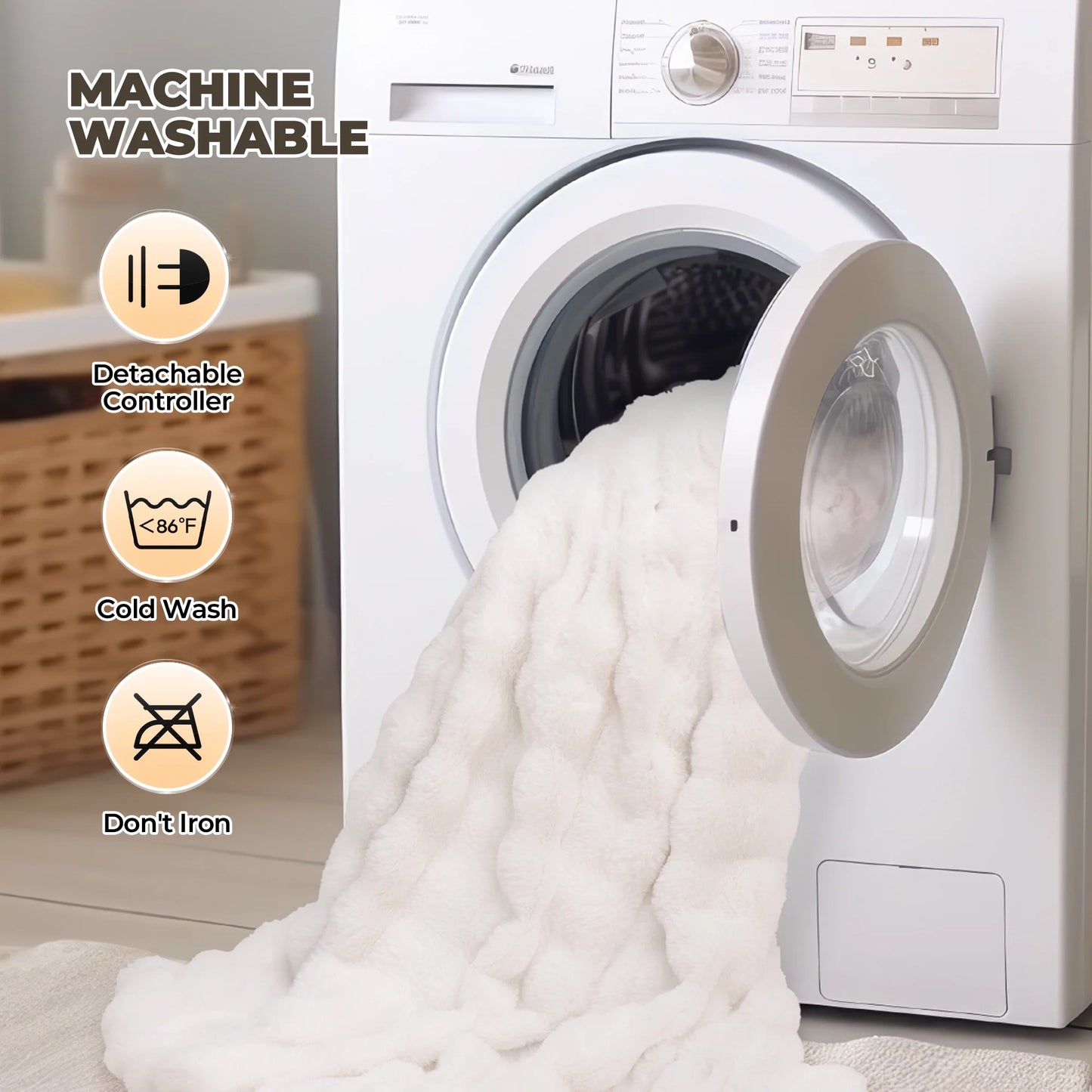 Electric Throw Blanket 50"X60", Faux Fur Heated Throw, 6 Heating Levels, 4 Hours Timer - White