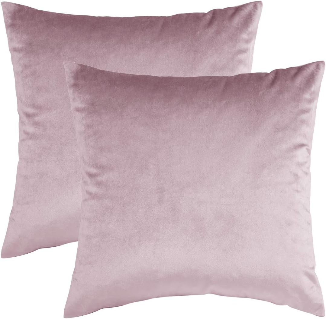 Decorative Throw Pillow Covers 16X16,Set of 2 Sweet Lilac Square Couch Pillow Covers,Velvet Sofa Boho Cushion Pillows