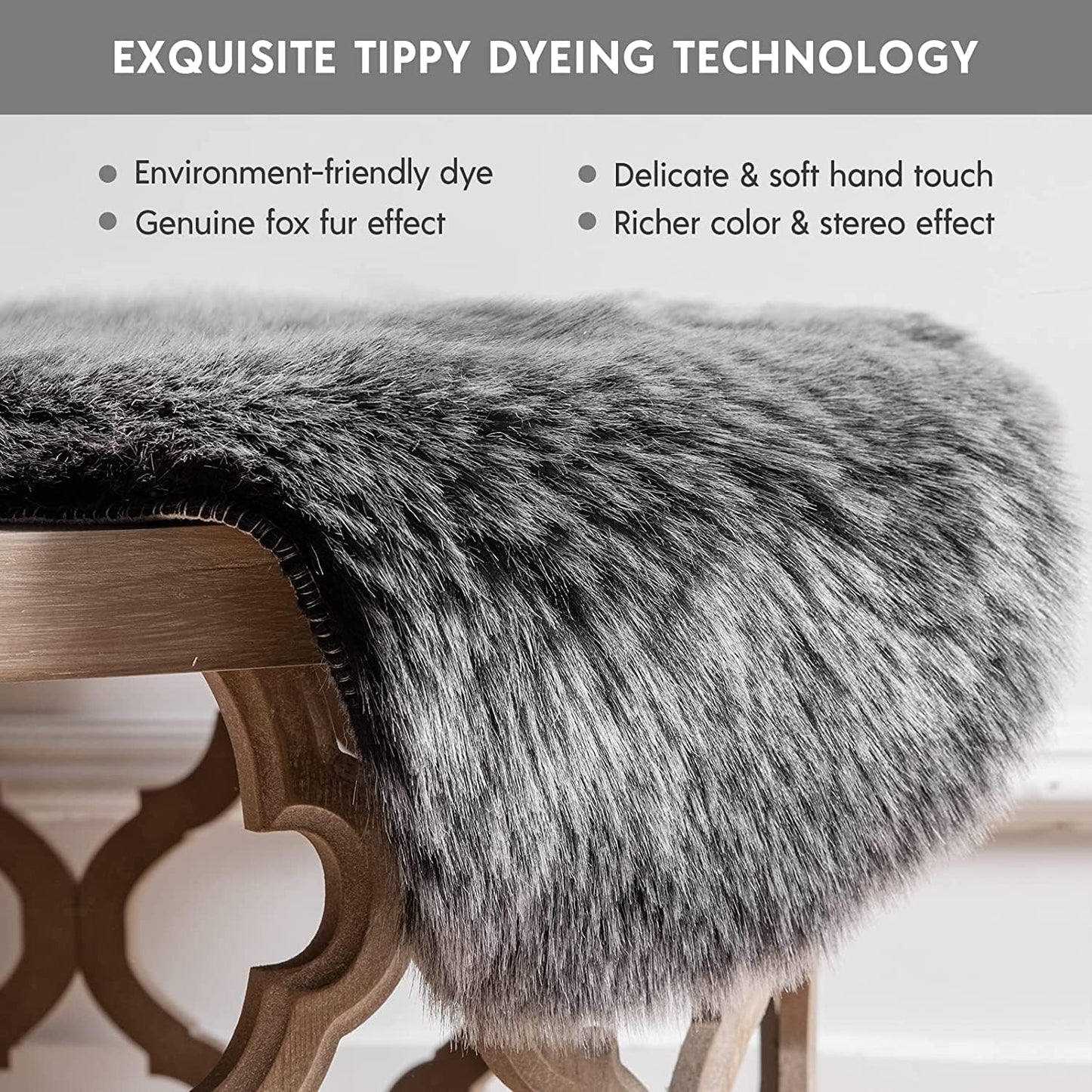 Faux Fur Rug, Fluffy Soft Faux Fox Fur Area Rugs for Bedroom Livingroom Kids Room Decor, Shaggy Fur Rugs Anti-Skid, Balck White, 2 X 3 Feet