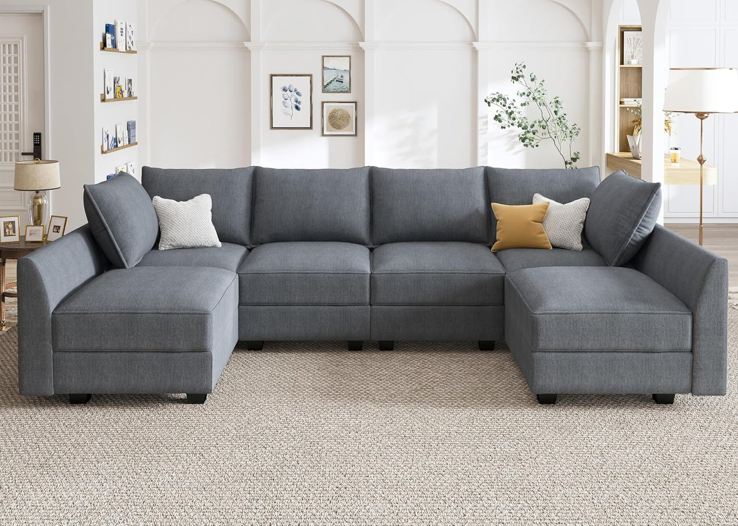 Modular Sectional Couch U-Shaped Modular Sofa, Sectional Couch with Storage Seats Convertible Sofa for Living Room, Bluish Grey