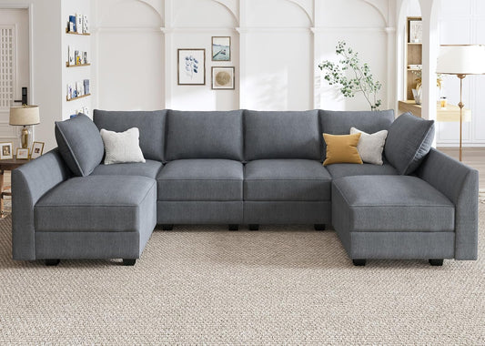 Modular Sectional Couch U-Shaped Modular Sofa, Sectional Couch with Storage Seats Convertible Sofa for Living Room, Bluish Grey