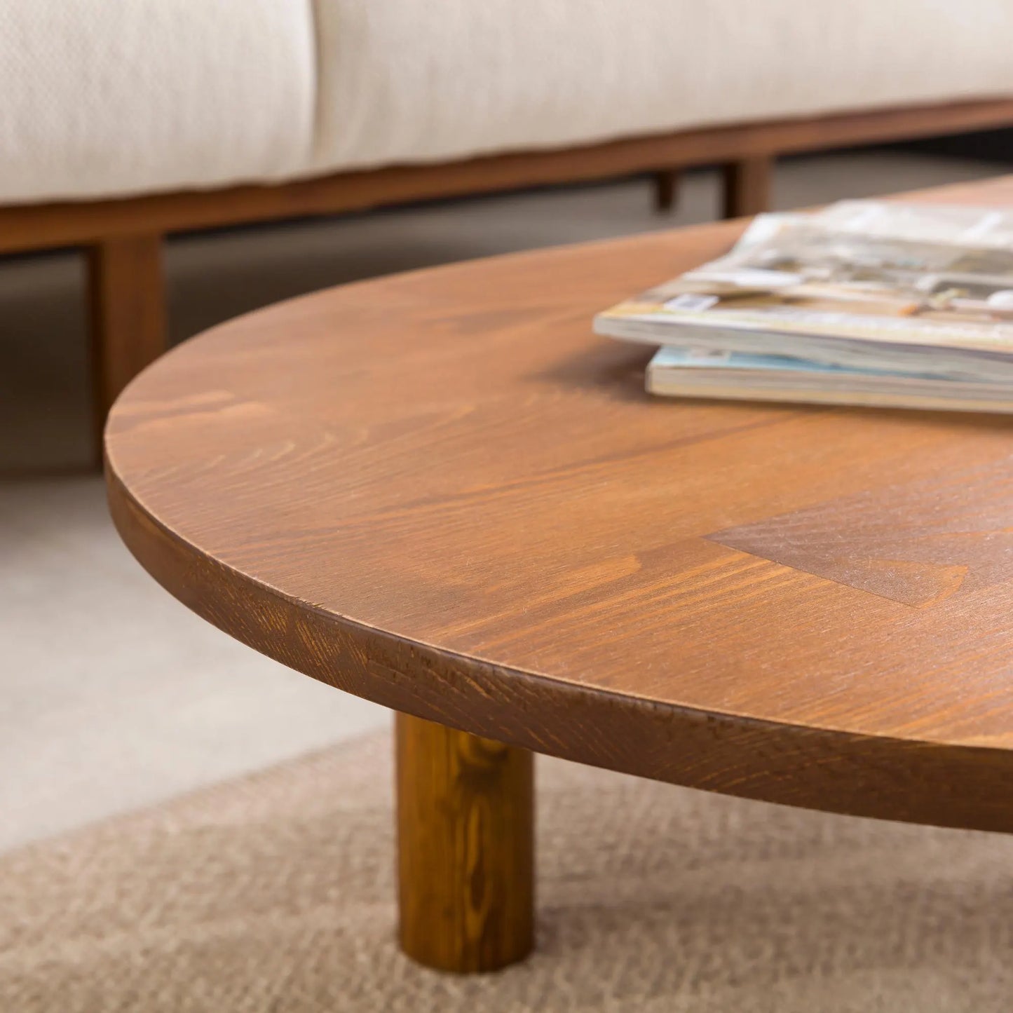 Oval Low Coffee Table Walnut Wood, Mid Century Modern Coffee Table, Unique Center Table Home Livingroom Furniture, Wooden Large Coffee Table
