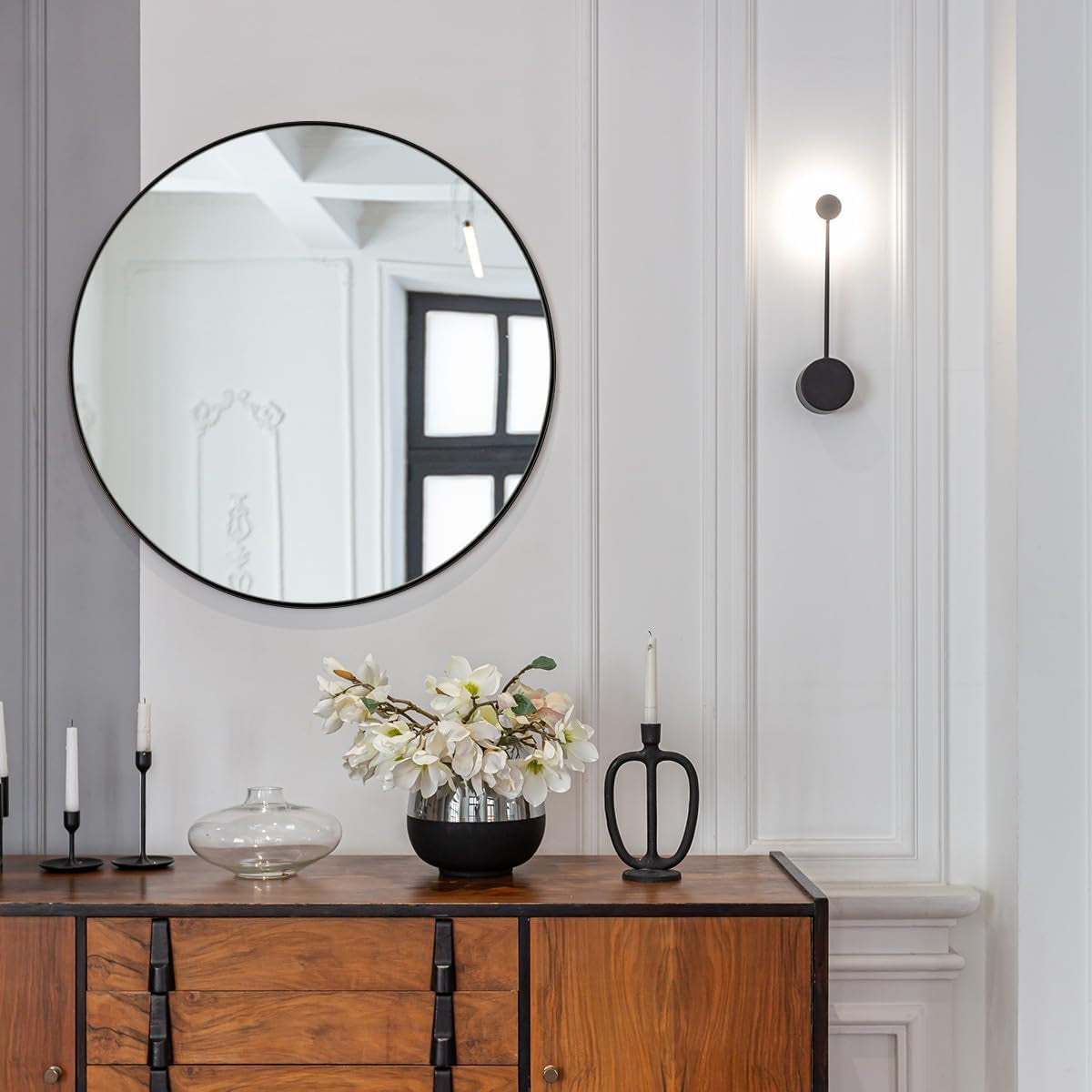 round Wall Mirror for Bathroom, 30 Inch Black Circle Mirror Modern Premium Stainless Steel Metal Frame Wall Mounted for Bathroom, Entryway, Vanity, Living Room, Bedroom