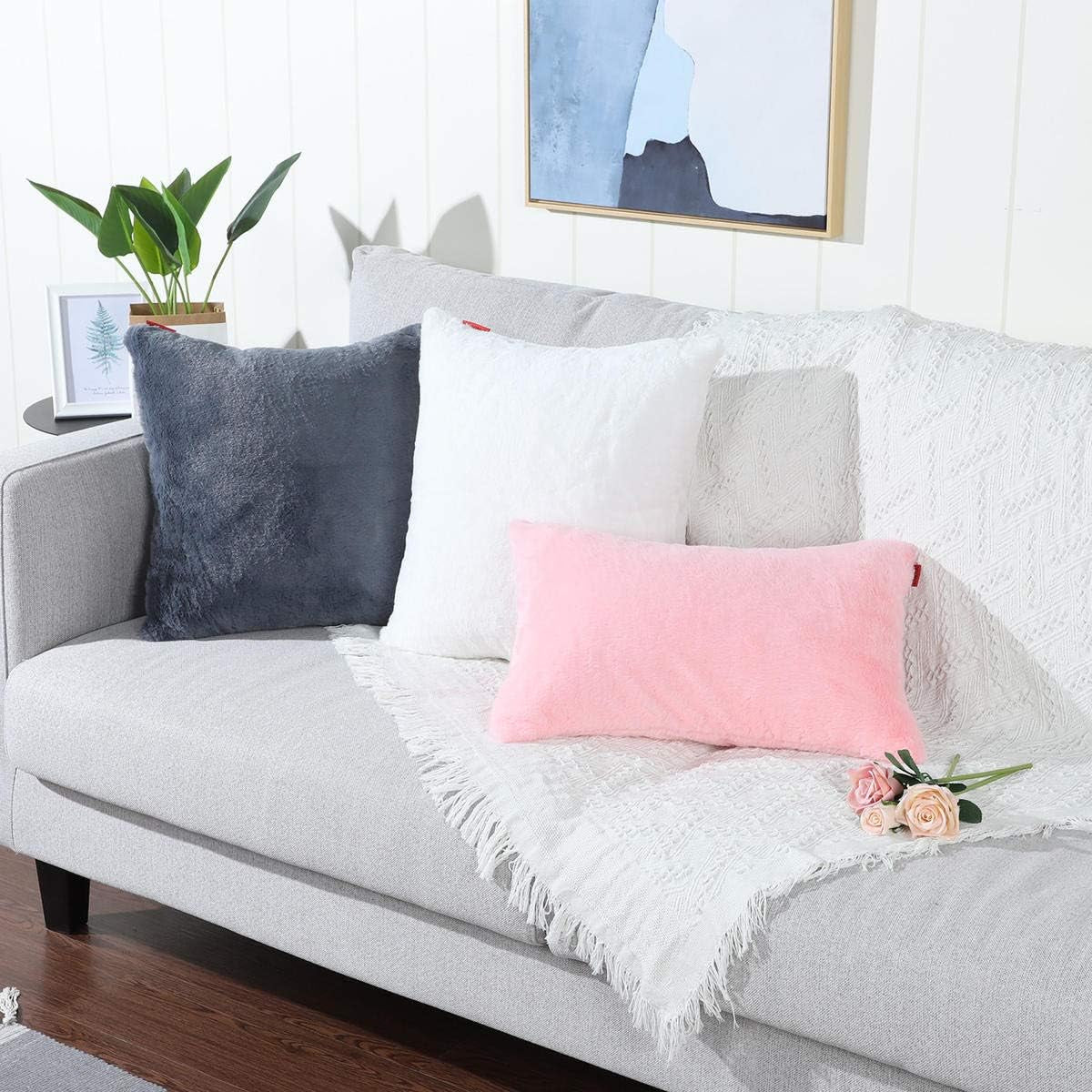 Pack of 2 Pink Faux Fur Fuzzy Cozy Soft Decorative Throw Pillow Covers Set Cushion Cases Pillowcases for Sofa Bedroom Car 18X18 Inches