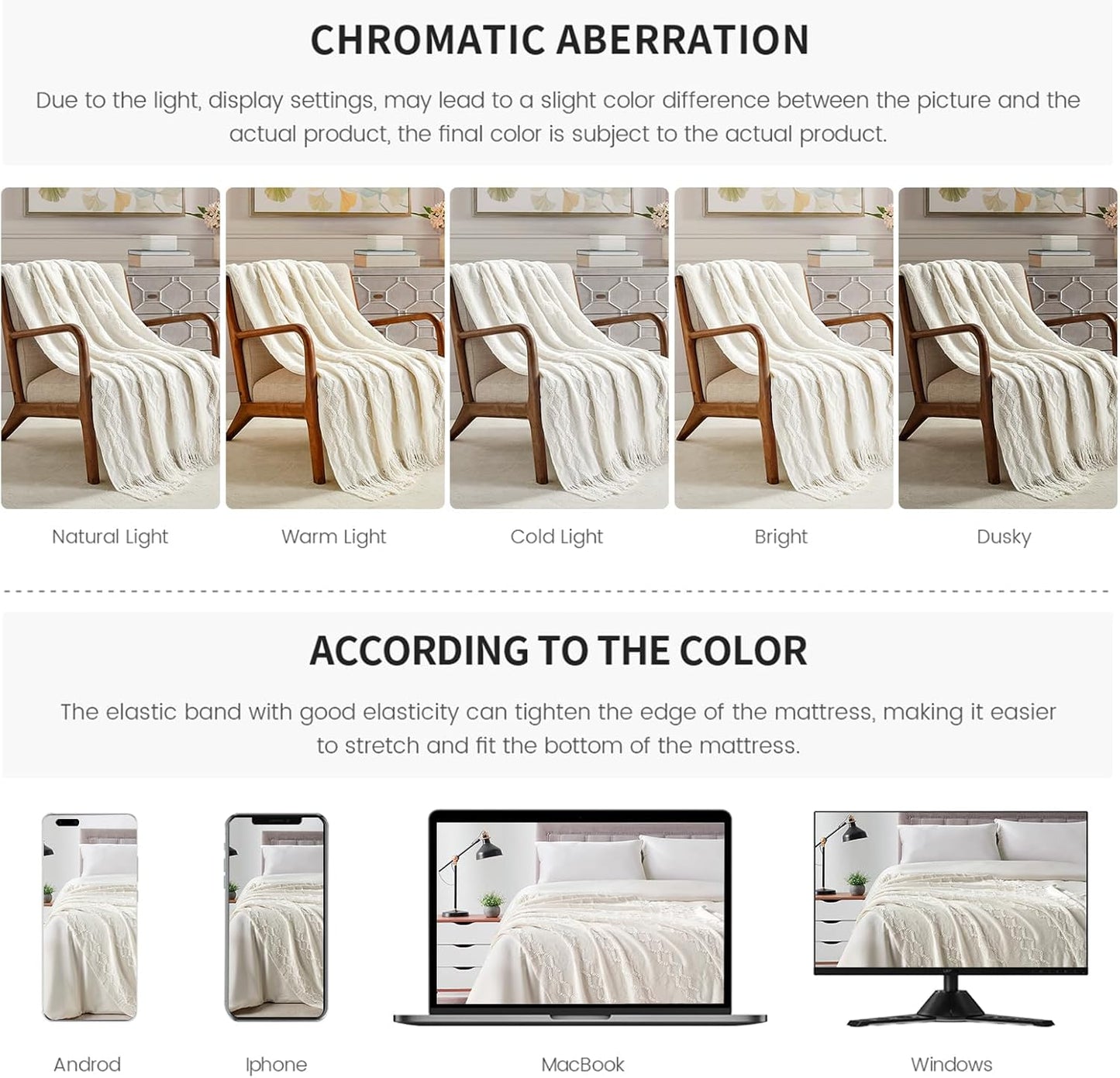 Fluffy Chenille Knitted Fringe Throw Blanket Lightweight Soft Cozy for Bed Sofa Chair Throw Blankets, off White 50" X 60"