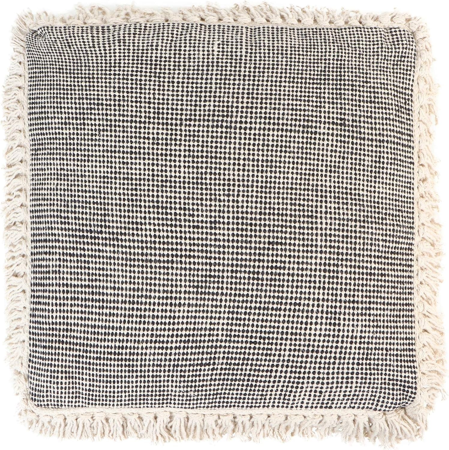 · UNSTUFFED Pouf Ottoman Cover Textured Storage Cube Boho Bean Bag Footrest Stool for Living Room, Bedroom,Nursery, Farmhouse, Kidsroom, Patio, Gym; 100% Cotton (20"X20"X8"; Black)