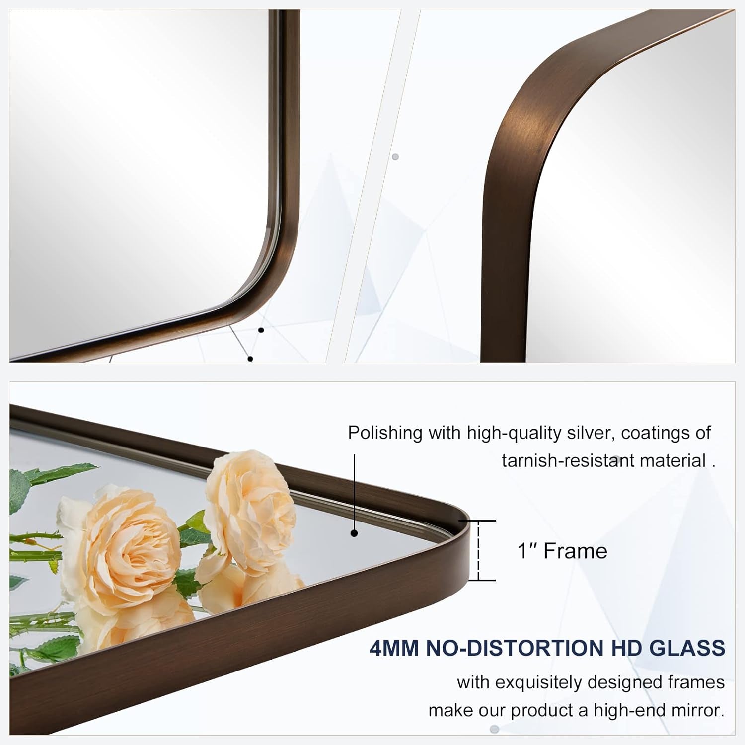 Wall Mirror for Bathroom, 22" X 30" Bronze Bathroom Mirror with Stainless Steel Metal Frame Rounded Corner 1’’ Deep Set Design