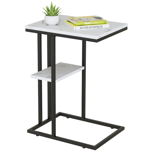 Easy Paws C Shaped End Table,Small Side Table for Couch and Bed, Gold Snack Couch Table for Small Spaces, Living Room, Bedroom,Bedside (White Marble)