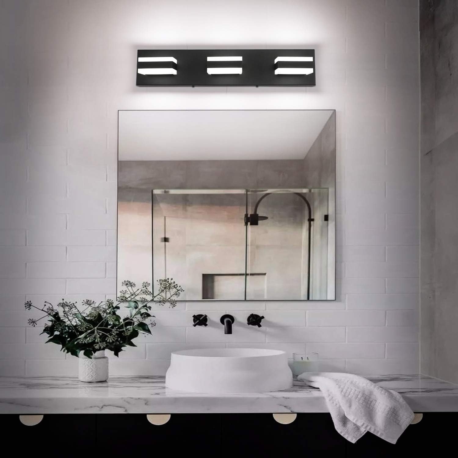 Black Bathroom Vanity Light Fixtures over Mirror LED Dimmable 3 Lights Bath Lighting Restroom Light Modern Vanity Lights for Bathroom Bath Lights