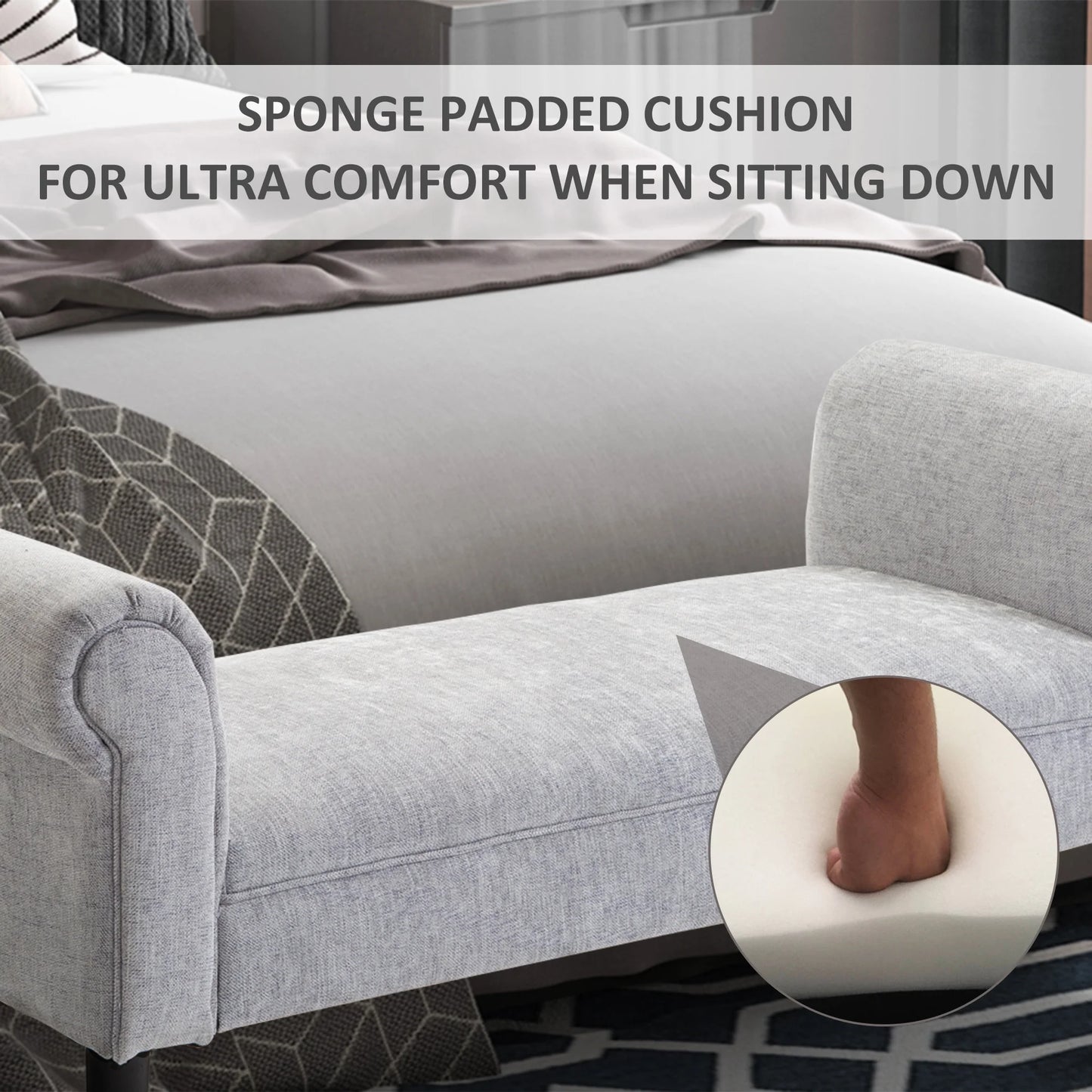 52" Deluxe Linen Bed End Arm Bench Bedside Bench Footstool 