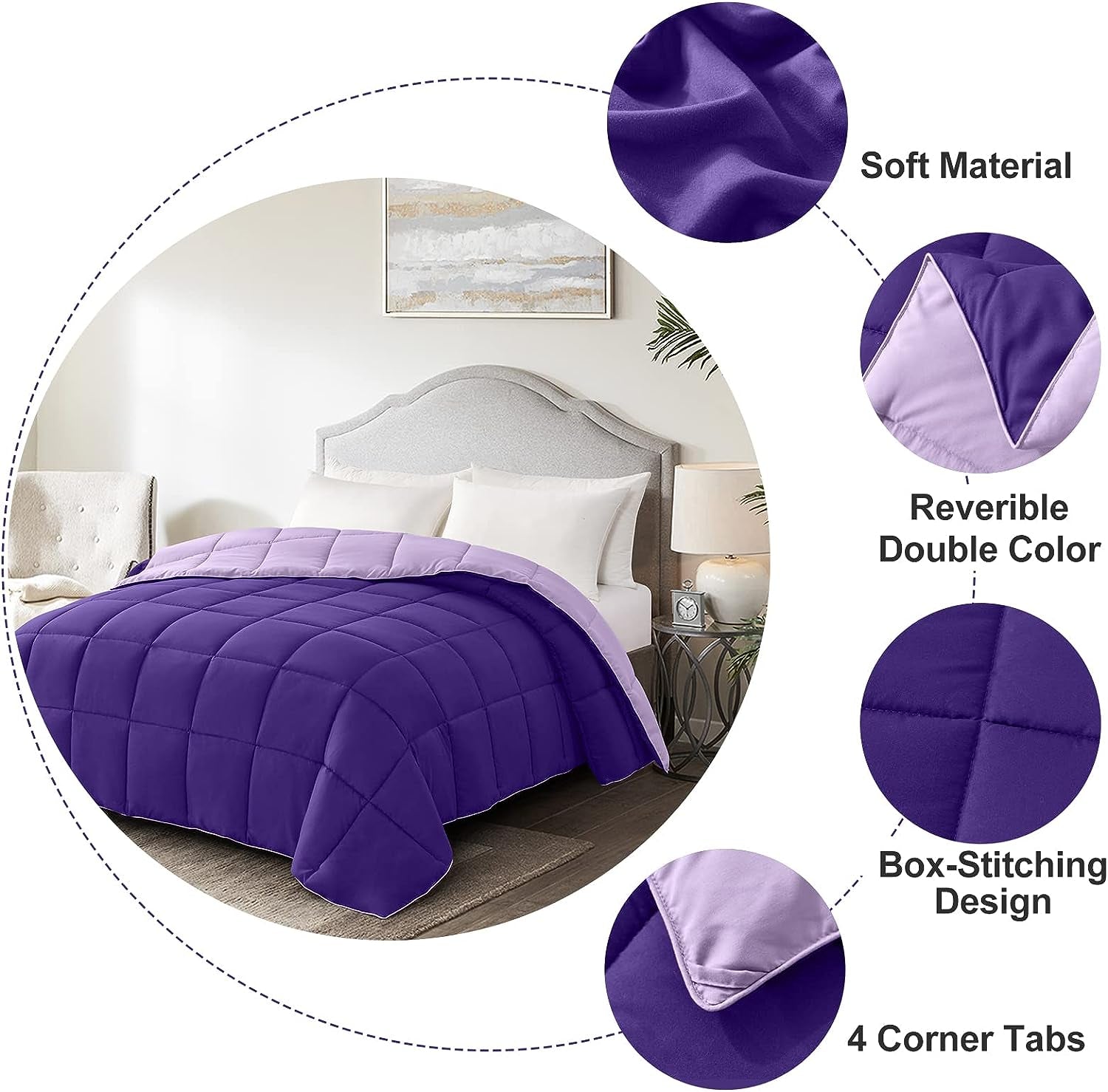 Twin Comforter Duvet Insert - Purple down Alternative Bed Comforter Twin Size, Lightweight Bedding Comforters Quilted Soft All Season Reversible Plum/Light Purple